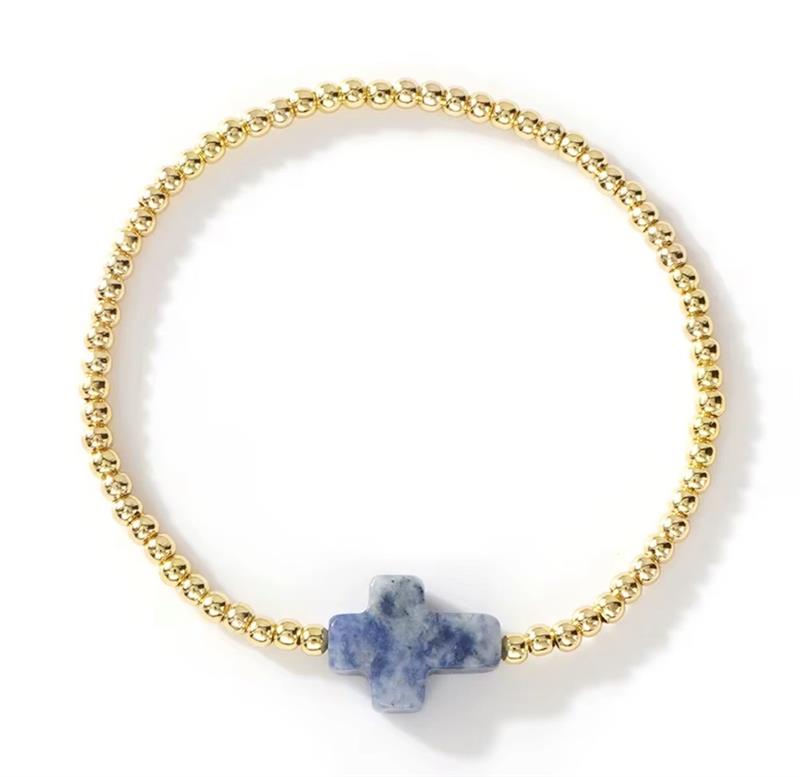 GOLD BEADED CROSS BRACELET