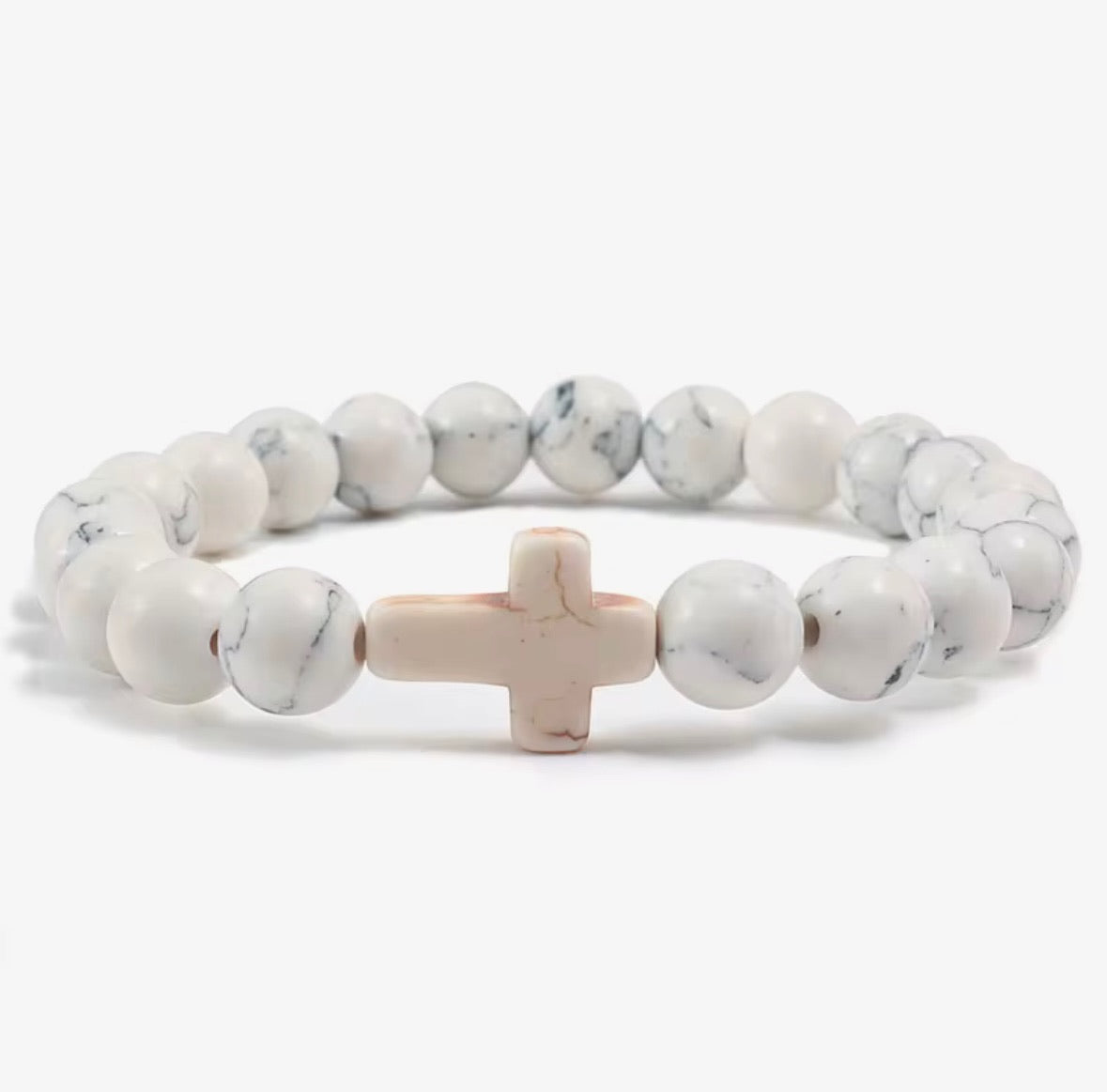 NATURAL STONE CROSS BRACELET