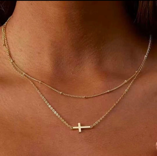 GOD CROSS STACKED NECKLACE