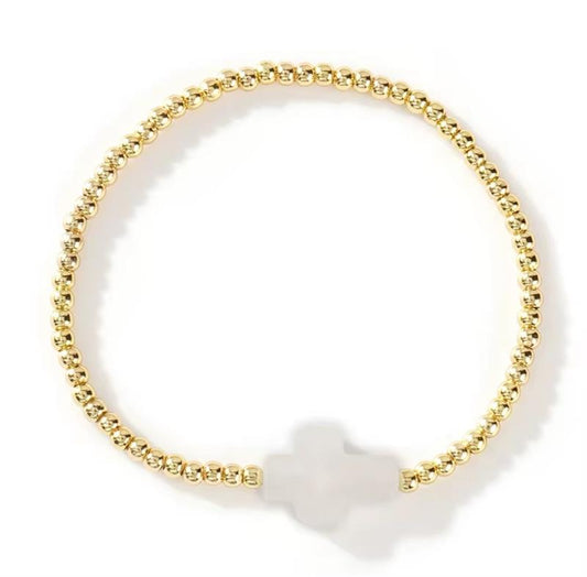 GOLD BEADED CROSS BRACELET