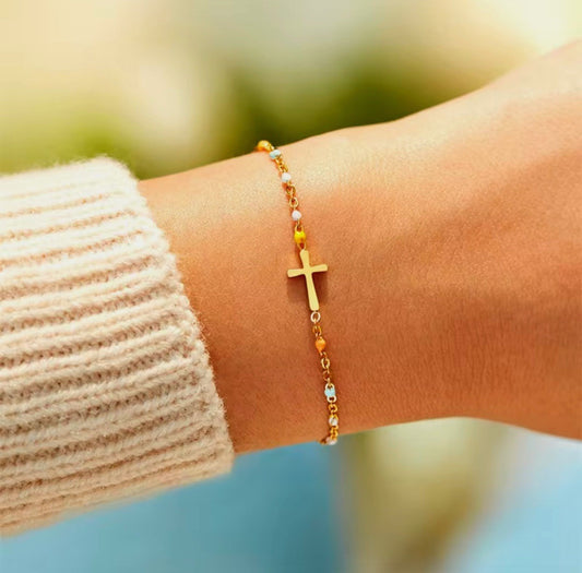 COLORFUL BEADED CROSS BRACELET