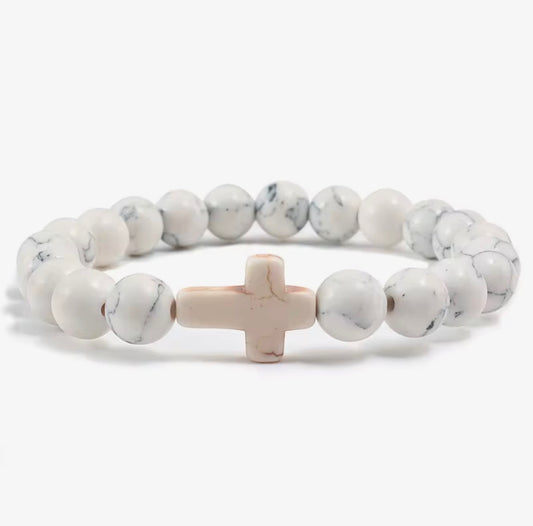 NATURAL STONE CROSS BRACELET